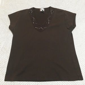 Chico’s Brown Beaded V neck shirt